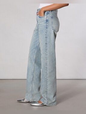 rag & bone Shea Pearl Studded High-Waist Wide-Leg Jeans